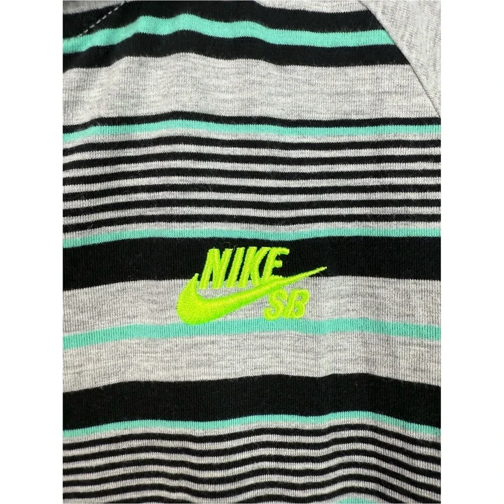 Nike sweater hoodie Grey, Black & Teal Striped Zip Hoodie with Neon Yellow Logo
